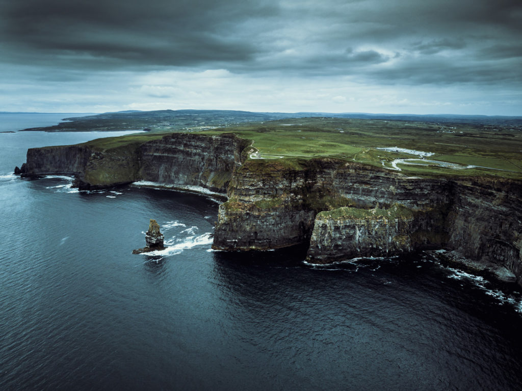 Aerial shot of the Cliffs of Moher 