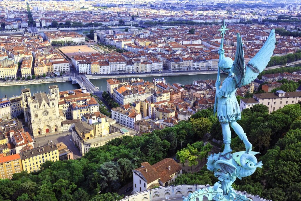 Famous view of Lyon from the top of Notre Dame de Fourviere