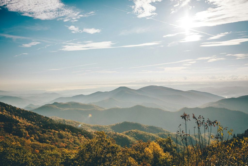 Blue Ridge mountains with blue sky in background