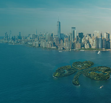 Fictional Shamrock shaped island in Manhattan Bay NYC