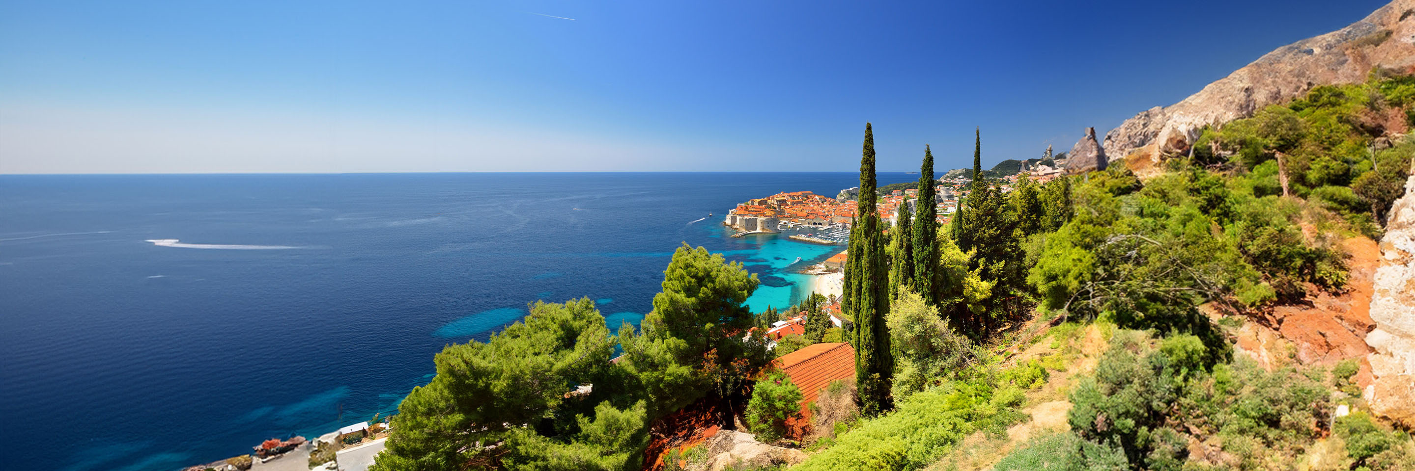 Hillside view over a seaside town on the Adriatic coast