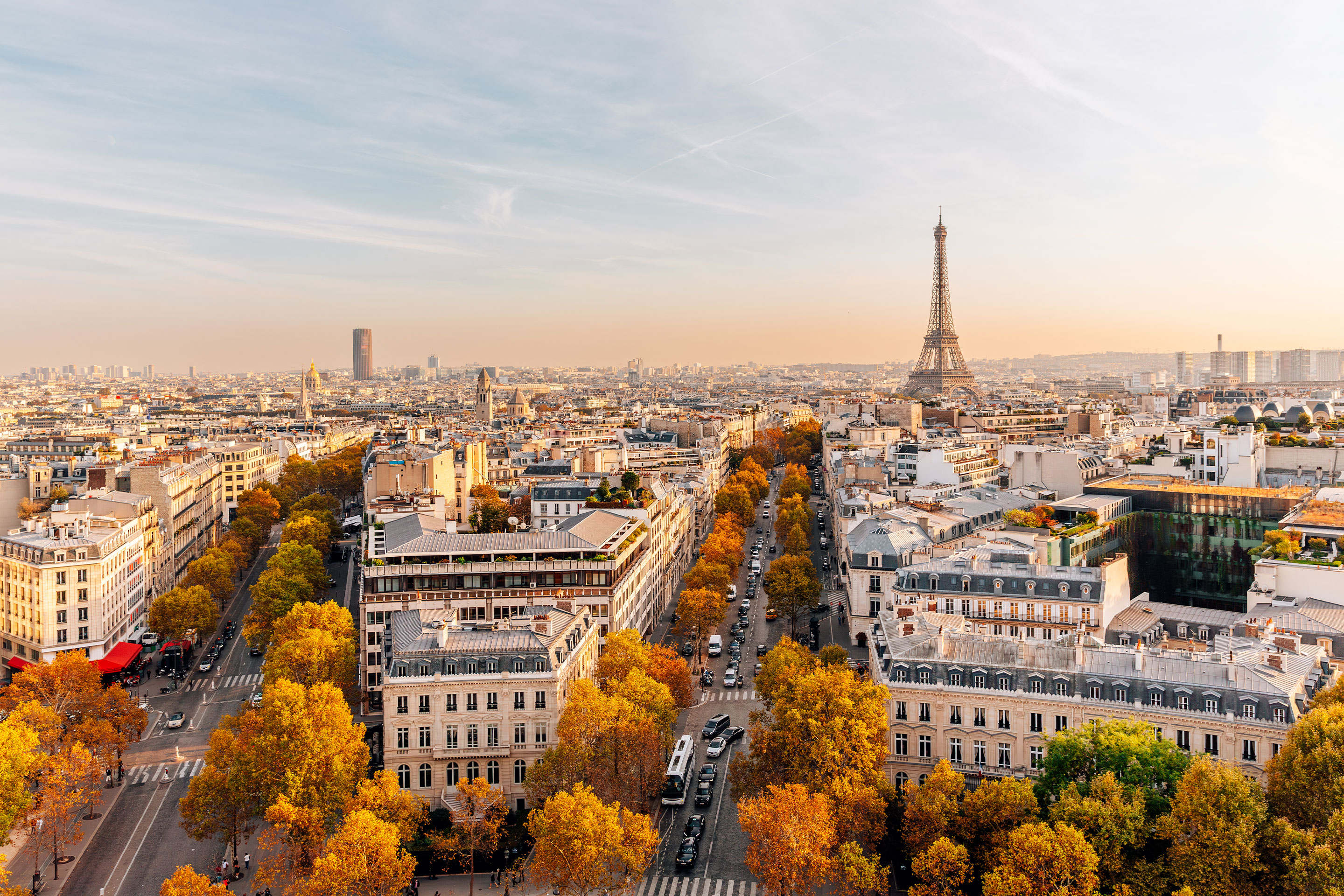 View of Paris skyline in autumn