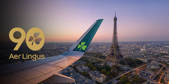 View of Eiffel Tower in Paris from Aer Lingus plane