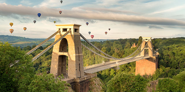Hot air balloons over Avon Bridge in Bristol