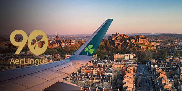 Aerial view over Edinburgh from an Aer Lingus plane