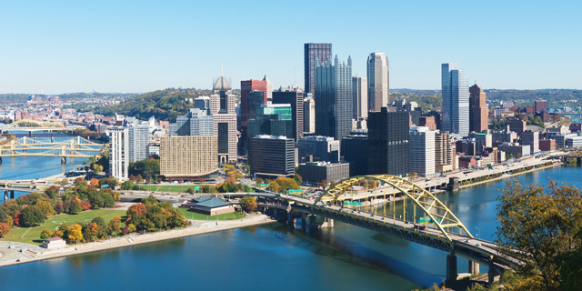 Aerial view of Pittsburgh skyline